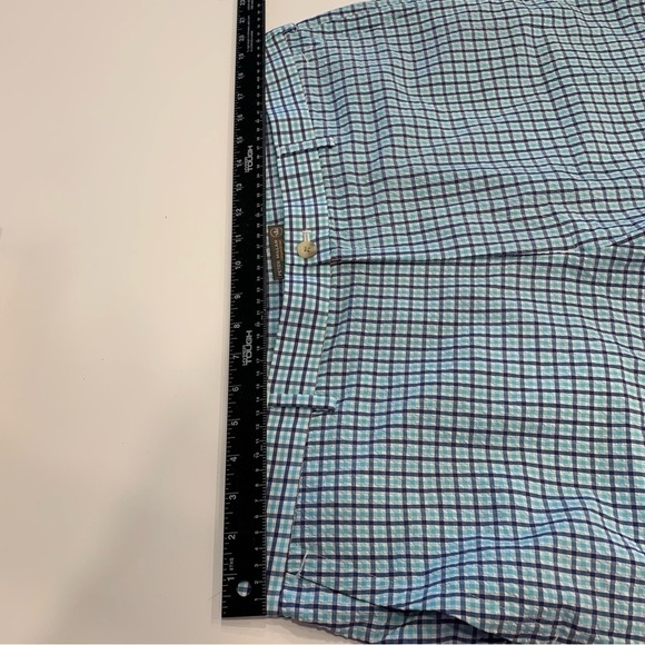 Peter Millar CrownSport Men’s seersucker navy aqua and white plaid short Size 40 - Picture 6 of 11
